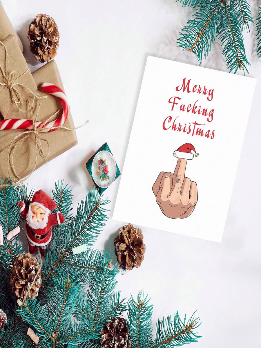1pc Funny Humorous Christmas Card With Envelope - Merry Christmas Holiday Greeting Card For Laughter - Festive Design For Gift Giving, Friends, Family, Coworkers - Multicolor - View 1