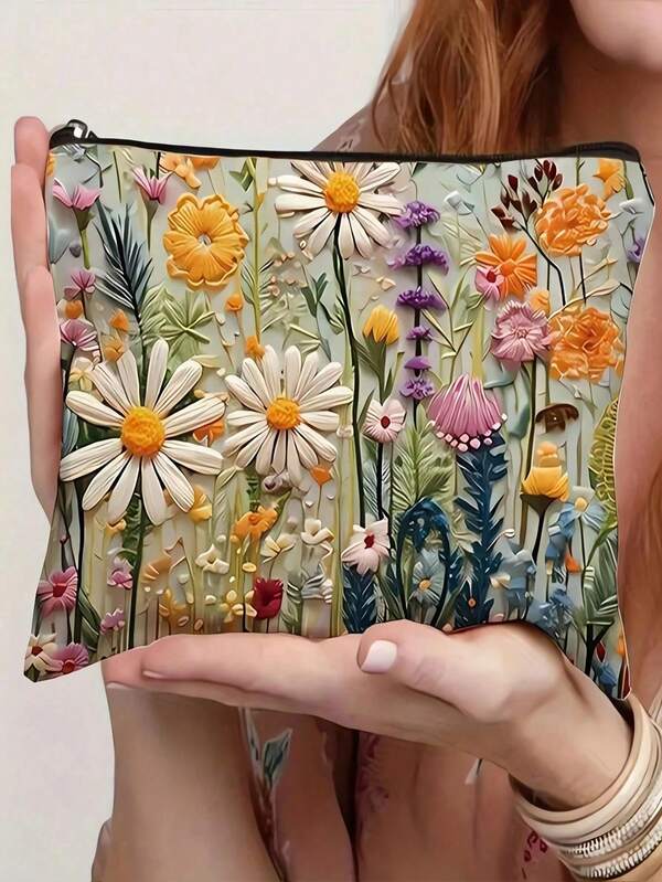Vintage Floral Makeup Bag -Stylish Zippered Cosmetics Organizer, Lightweight Multifunctional Toiletry Pouch, Portable Makeup Bag, Perfect Gift For Mom, Sisters, Girls, And Nieces,For Holiday Beach, Bathroom Collection, Bedroom Collection, Large Capacity