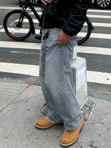 直筒棉质水洗牛仔裤，百搭阔腿水洗牛仔裤，宽松直筒牛仔裤，情侣款