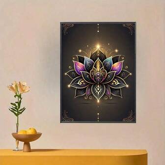 1pc Gold Lotus Mandala Diamond Painting, Artist Home Wall Decor, Adult Diamond Painting Kit 5D DIY Diamond Painting Full Drill Diamond Painting For Beginners Adult DIY 5D Diamond Painting Kit, Diamond Painting Kit, Complete Diamond