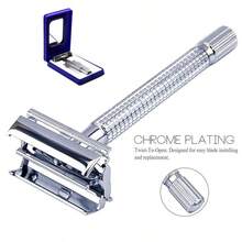 Men'S Double-Sided Stainless Steel Manual Razor Non-Slip With Strong Handle Butterfly Quick Blade Replacement With,Gift Razor Blade Holder Box