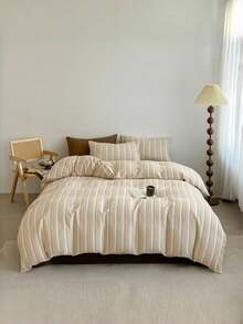 Cirelle Juego de ropa de cama de 3 piezas con estampado a cuadros y rayas de poliéster grueso, adecuado para niños, niñas, dormitorios, habitaciones, con cierre de cremallera, para todas las estaciones, suave y transpirable (incluye 1 funda nórdica, 2 fundas de almohada, sin relleno interior)