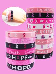 10pcs Breast Cancer Awareness Silicone Bracelets With Colorful Filled Pink Matching Bracelets, Suitable For Holiday Wear And Gifts