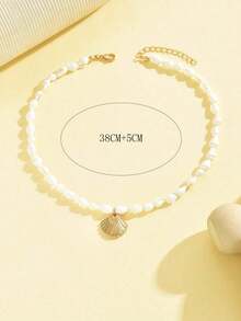 1pc  Beaded Necklace With Tropical  Shell Pendant, Fashionable Ocean Inspired Choker Suitable For Women, Holiday, Party And Daily Wear - 海螺 + 貝殼 - 查看 4