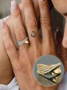 1pc Luxury High-Shine Punk Line Design Ring, 925 Sterling Silver Women's Ring, Elegant Women's Jewelry, Valentine's Day/Birthday Gift, Daily Wear - Drill Lines - View 3