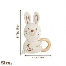 婴儿木制摇铃牙胶摇铃，婴儿发育手抓摇铃，柔软毛绒动物感官牙胶，适合 0-6 个月，新生儿蒙特梭利毛绒玩具，吱吱作响的感官旅行配件，柔软的质地和皱褶的声音，适合男婴、女婴的最佳新生儿圣诞新年礼物 - 彩色 - 查看 3