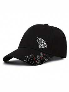 1 件龙与狼印花男女通用棒球帽，街头时尚户外运动弧形帽檐可调节帽子