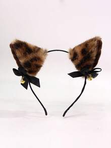 1 pieza Diadema con orejas de zorro estampado de leopardo, linda para fiesta, de fibra de poliéster, accesorio de cabeza con orejas de animal, apto para todas las estaciones