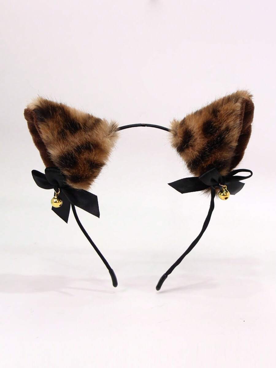 1 pieza Diadema con orejas de zorro estampado de leopardo, linda para fiesta, de fibra de poliéster, accesorio de cabeza con orejas de animal, apto para todas las estaciones