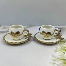 2 件陶瓷电镀咖啡杯碟套装，金色/白色/黑色陶瓷咖啡杯碟，1 杯 1 碟带蝴蝶结装饰，电镀碟子，情侣礼物，家庭聚会，咖啡/茶杯，容量 100 毫升 - 彩色 - 查看 4
