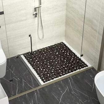 1pc 53 * 52cm Pebble Anti Slip Pad With Suction Cup For Bathroom Anti Slip Pad, Machine Washable And Easy To Clean 21 * 20.5 Inches, Suitable For Shower Rooms, Hotels, Bathrooms, Toilets, Bathtubs, Bathroom Accessories, Autumn Decoration