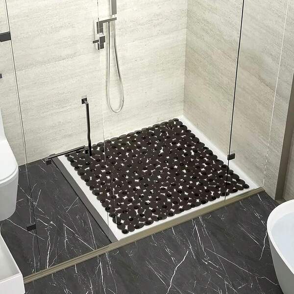 1pc 53 * 52cm Pebble Anti Slip Pad With Suction Cup For Bathroom Anti Slip Pad, Machine Washable And Easy To Clean 21 * 20.5 Inches, Suitable For Shower Rooms, Hotels, Bathrooms, Toilets, Bathtubs, Bathroom Accessories, Autumn Decoration