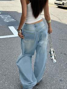 Casual American Street Style Minimalist Daily Commute Versatile Women Jeans - 淺色水洗藍 - 查看 5