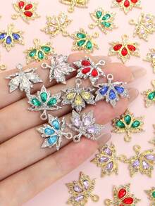 10pcs Colored Rhinestones Inlay Autumn Maple Leaf Charms Delicate Charming Clavicle Chain Necklace Earrings Keychain Hair Accessories DIY Sparkling Leaves Pendants - Perfect For Fall-Themed Party & Banquet, Great Decorations And Gift For Easter & Thanksgiving