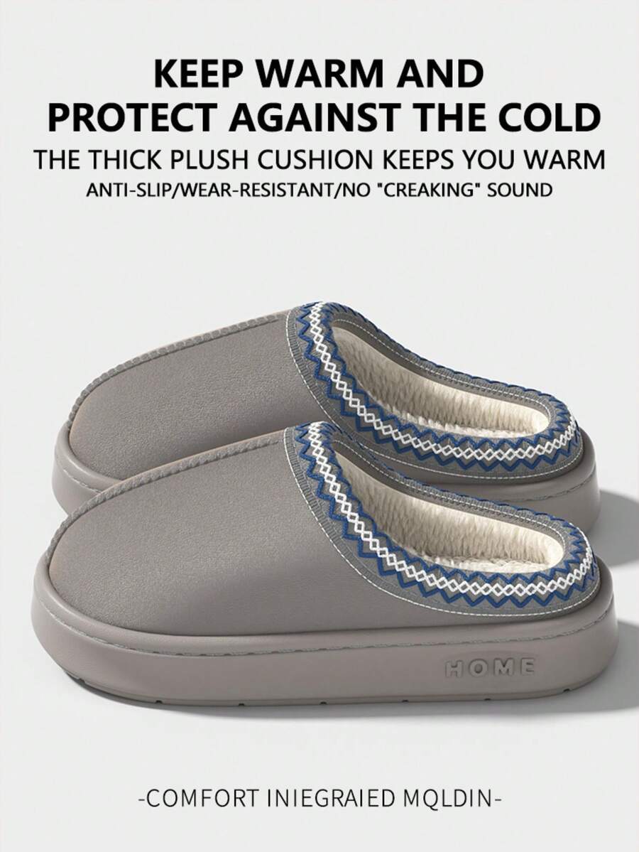 Pantoufles en peluche chaudes pour femmes, pantoufles de maison à semelle épaisse doublée, convenant pour l'automne/l'hiver