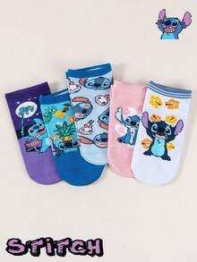 1/5 Pairs, Unisex, Stitch/ Cartoon Pattern Socks, Women's Ankle Socks, Women's Socks, Couple Socks, Children's Large Size Socks, Soft Breathable Anti-Slip Ankle Socks, Cool Cartoon Pattern Short Socks, Soft Comfortable, Cute Casual Style