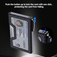 Cartera delgada minimalista para tarjetas de crédito, cartera de aluminio con bloqueo RFID para hombres, cartera de metal con ventana transparente para identificación, clip para billetes, clips para dinero para mujeres, billetera pequeña, cartera de viaje, accesorio de verano - Negro - Ver 3