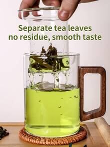 1pc 13.5 Oz/400 Ml Glass Teapot With Infuser,Glass Teapot,Tea Infuser For Loose Leaf Tea,Tea Kettle With Infuser,Mug With Lid For Steeping With Solid Wood Handle,Microwave ,Suitable For Tea, Coffee, Milk, Living Room, Kitchen, Office, Tea Party, Ideal Gift