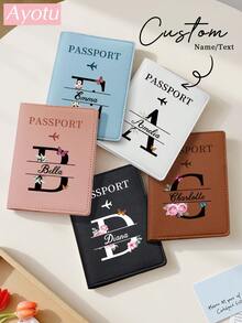 Ayotu Customized Name Passport Holder, Unisex, Personalized Letter Passport Holder, Portable Multi-Function ID Card & Bank Card Wallet, PU Leather, Travel Accessories, Suitable For Young Travelers, Back To School Season, Minimalist High-End Passport Holder, Suitable For Female Students - Multicolor - View 3