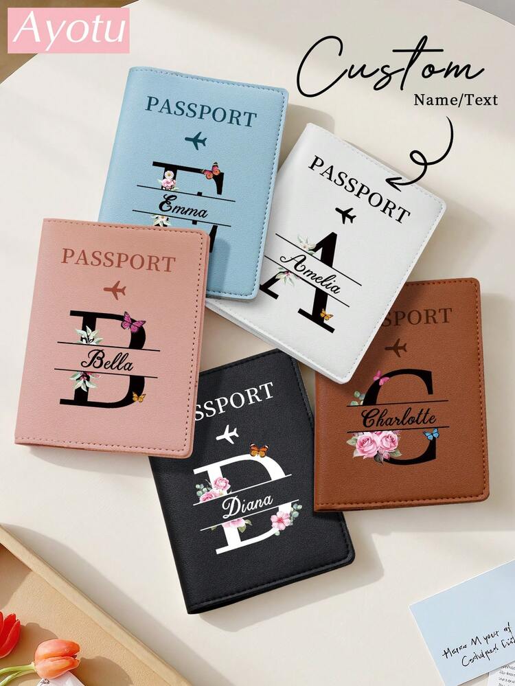 Ayotu Ví đựng hộ chiếu in tên theo yêu cầu, Unisex, Ví đựng hộ chiếu in chữ cái cá nhân hóa, Ví đựng thẻ ID và thẻ ngân hàng đa năng di động, Da PU, Phụ kiện du lịch, Thích hợp cho du khách trẻ tuổi, Mùa tựu trường, Ví đựng hộ chiếu cao cấp tối giản, Thích hợp cho nữ sinh, Vali hành lý, Vật dụng cần thiết khi đi du lịch, Ví du lịch - Nhiều màu - Xem 2