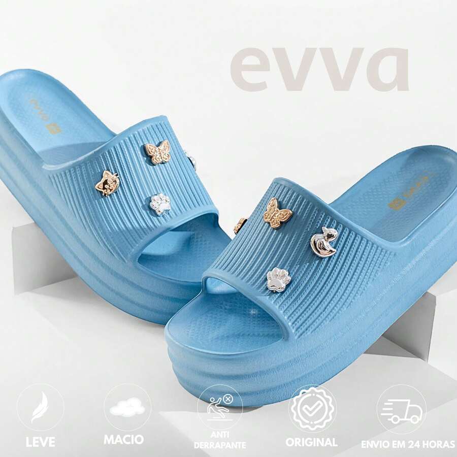 EVVA HIT Cloud Slide Flip Flops Comfort And Style - Original With Exclusive Pins Comfortable Women's Flip Flops For Everyday Simple Casual Appliques Holidays - 藍色 - 查看 1