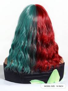 Peluca sintética resistente al calor con flequillo, de moda y divertida, para mujeres, de 14 pulgadas, de dos tonos rojo y verde, corta y ondulada, peluca para niña, para cosplay, disfraz de Halloween, fiesta - Dos Tonos - Ver 7