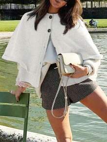 Women's Fashionable And Versatile Commuting Cape Design Round Neck Knitted Sweater Tops