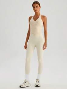 MASKERT Women's Set, Women's,Sportswear, Yoga Clothes, Fitness Clothes, Women's Vests, Pants, Sportswear Set, Home Leisure, Sports, Comfortable And Skin Friendly - 杏色 - 查看 4