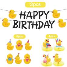12pcs Yellow Duckling Theme Birthday Party Banner, Hanging Decor And Cake Topper. Adorable Happy Birthday Party Decorations