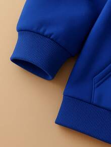 Cold Sweatshirt For Men And Women With Pocket And Hood, Flannel, Winter - Màu xanh lam - Xem 3