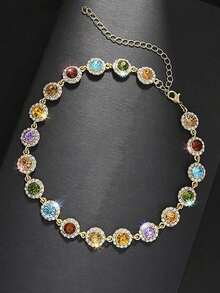 Elegant Stylish Colorful Rhinestones Necklace Decorative Accessories Holiday Birthday Party Gift For Girls - Vàng - Xem 4