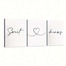 Sweet Dreams 3pcs Canvas Wall Art Set - Black & White, Waterproof Pine Wood Frames For Bedroom, Living Room, Office Decor - Modern Cartoon Prints, Perfect Gift Idea - Multicolor - View 1