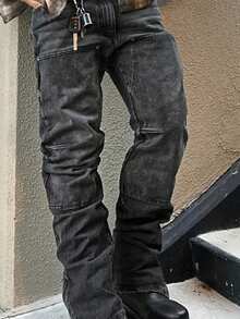 1 Quần Jeans Co Giãn Xếp Ly Phong Cách Đường Phố Denim Màu Đen Cho Nam - màu đen - Xem 5