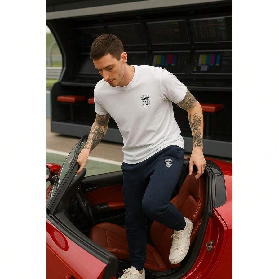 White T-Shirt + Jogger Pants Kit Opposite Modas Elegant Versatile High Quality - Navy Blue - View 1