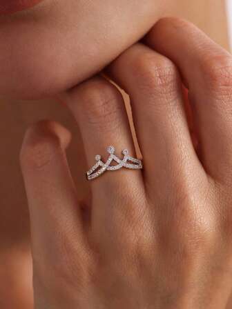 1 件 S925 纯银精致十字架皇冠戒指女士精美女士珠宝礼物派对礼物生日礼物日常佩戴