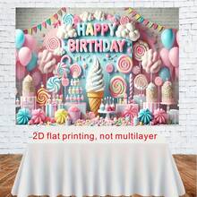 1 pieza Pancarta de cumpleaños con tema de caramelos, diseño de helado y paleta, adecuada para todas las estaciones, fiestas, eventos, sesiones de fotos, aniversarios, cumpleaños, graduaciones