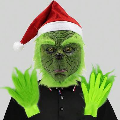 Maschera da costume di Ognissanti a forma di mostro peloso verde, personaggio dei cartoni animati, accessorio unico e divertente per travestirsi, set di costumi divertenti per Natale, maschera di atmosfera alla moda e interessante per matrimoni, oggetto scherzoso per feste di Ognissanti, accessorio per costumi da festa, regalo di Natale originale e divertente per famiglia e amici