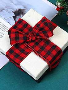 1Roll Ribbon Christmas Tree Wire Ribbon Satin Striped Edge Wrapping, Suitable For Crafts DIY Party Garden Home Wreath Bow Decorations Red And White