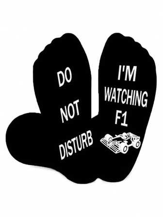1 Pair Men's Creative Letter Printed Mid-Calf Socks, Novelty & Interesting Pattern, Great Gift For F1 Racing Fans, Suitable For Men, Women And Teenagers