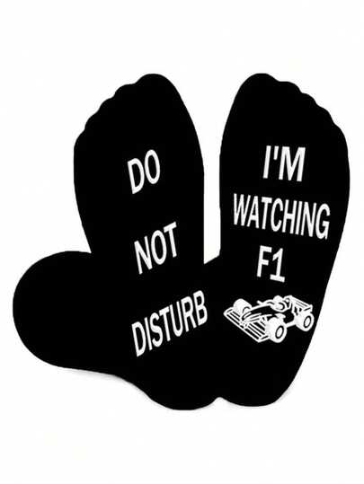 1 Pair Men's Creative Letter Printed Mid-Calf Socks, Novelty & Interesting Pattern, Great Gift For F1 Racing Fans, Suitable For Men, Women And Teenagers