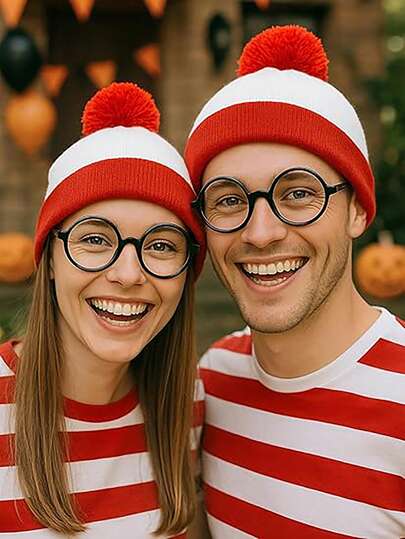 Gorro de punto rojo y blanco festivo con pompón - ¡Perfecto para decoraciones navideñas y de vacaciones! Decoración del hogar, decoraciones navideñas, decoración de habitaciones de invierno