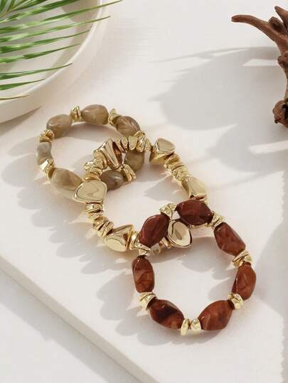 Conjunto de 3 pulseiras vintage boêmias, pulseiras grossas de acrílico marrom com várias camadas, para mulheres e homens, uso diário para festas, luxo de alta qualidade