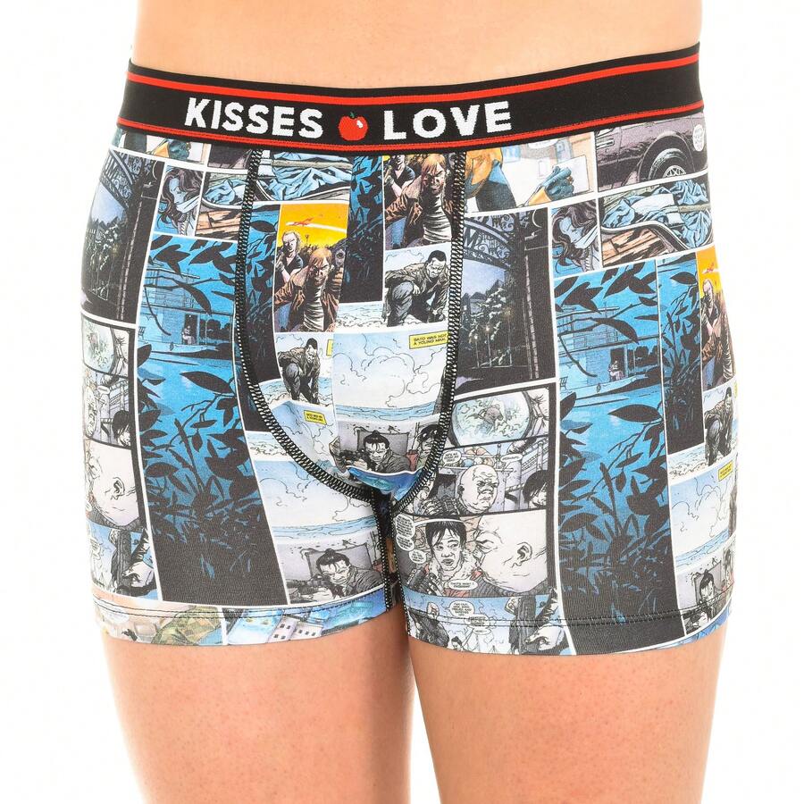 Kisses and Love Boxer homme en tissu respirant imprimé KLB5 - Gris-bleu - Voir 1