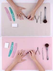 粉色、白色、灰色、米色美甲桌垫防水可折叠美甲清洁桌垫多功能美容化妆桌垫美甲工具美甲用品DIY（2件） - 彩色 - 查看 7