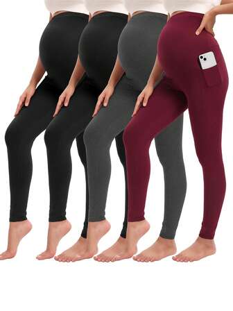 TELALEO 4 Packs Women's Maternity Leggings Over The Belly High Waisted Yoga Workout Pregnancy Pants Activewear For Women