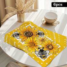 4 pièces Sets de table en lin imprimé tournesol - Sets de table rectangulaires en lin tressé pour la salle à manger, la cuisine, la table de café, la décoration de la table de salle à manger