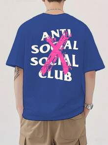 1Pcs Men's T-Shirt 100% Cotton Double-Sided Digital Print With Pink X Logo Design - Màu xanh lam - Xem 3