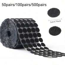 100 piezas/50 pares, 200 piezas/100 pares, 1000 piezas/500 pares de Cierres de gancho y bucle de nailon adhesivos por ambos lados de 2 cm/0.78 pulgadas, en blanco y negro, adecuados para el aula, la oficina, el hogar, de forma redonda, 2 piezas como 1 set