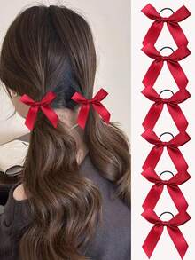 6pcs/12pcs Red Bow Hair Scrunchies, High Elasticity Hair Ties, Everyday Hair Accessories, Home Beauty Women Accessory Gifts ,Gym Sport Outfit ,Gifts ,Hair Rope Ponytail Head Accessories Rubber Bands - Red - View 12