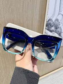 1pc Thick Frame Oversized Cat Eye Clear Glasses, Fashion - 藍色 - 查看 2
